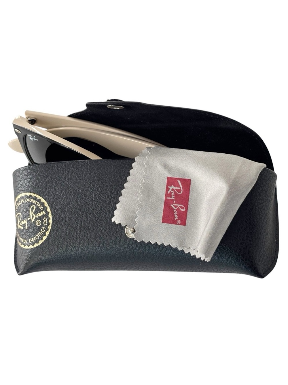 Ray-Ban New Wayfarer Bicolor black/beige Green Classic G-15 RB2132 Sunglasses - Picture 11 of 15